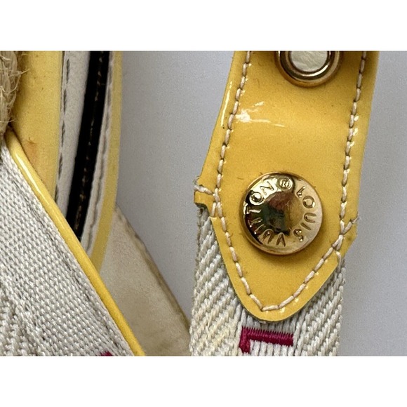 Louis Vuitton Logo Wedge Sandals Heels Espadrilles Cream w Yellow Patent EU 37 - Picture 5 of 11